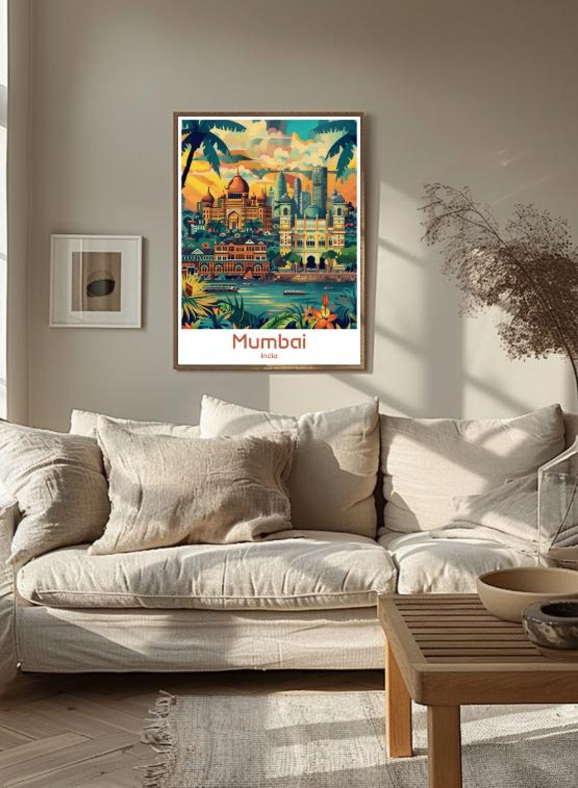 Mumbai India Colonial Skyline Sunset Vintage Illustrated Travel Poster - Image 3