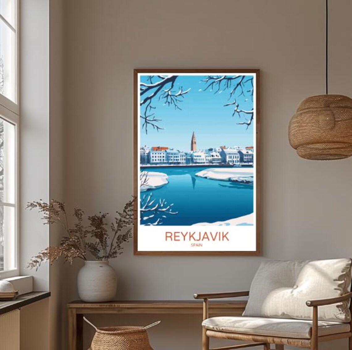 Reykjavik Winter Harbor Frozen Bay Snowy Skyline Travel Poster - Image 3