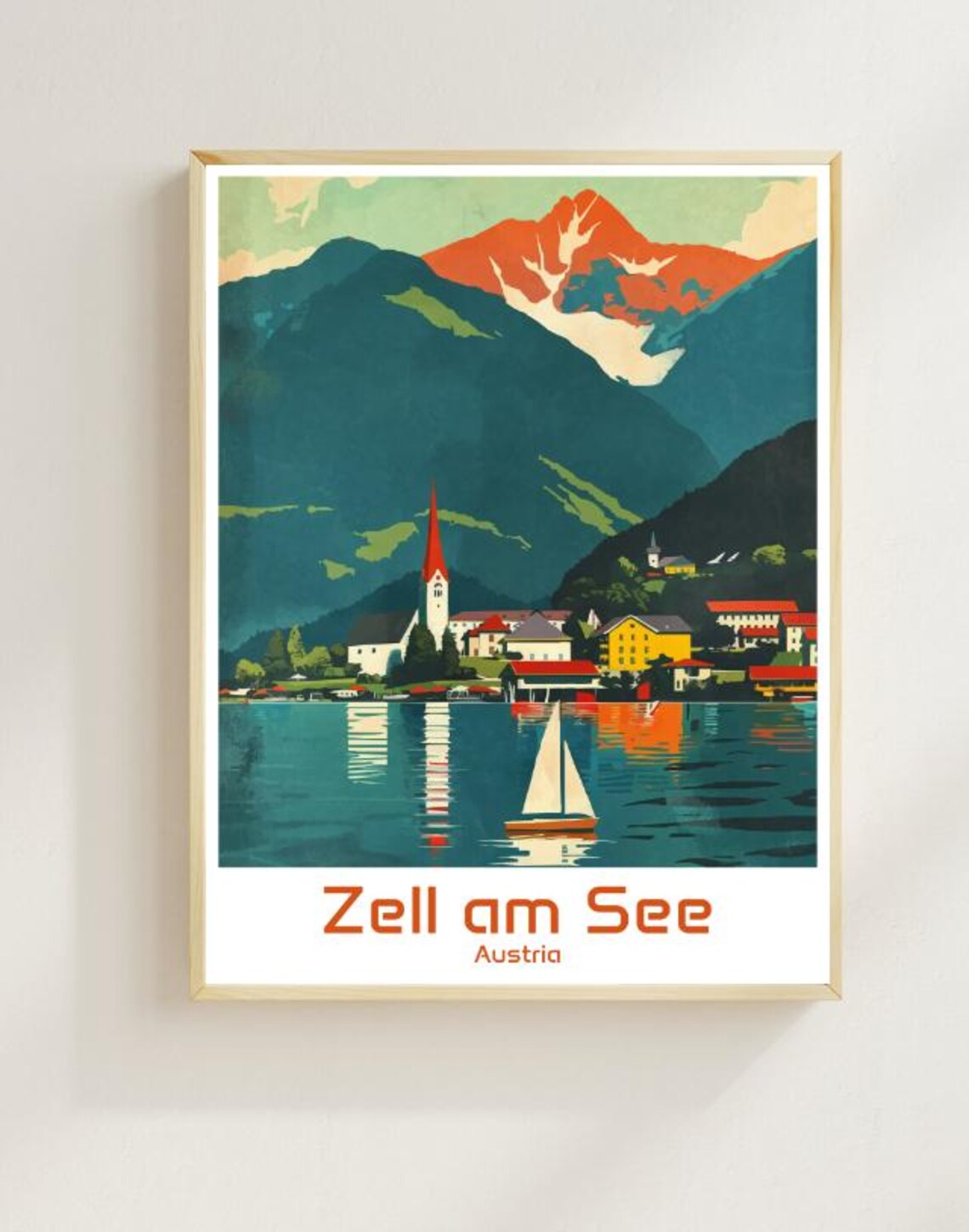 Zell Am See Austria Alpine Lake Village Sailboat Travel Poster