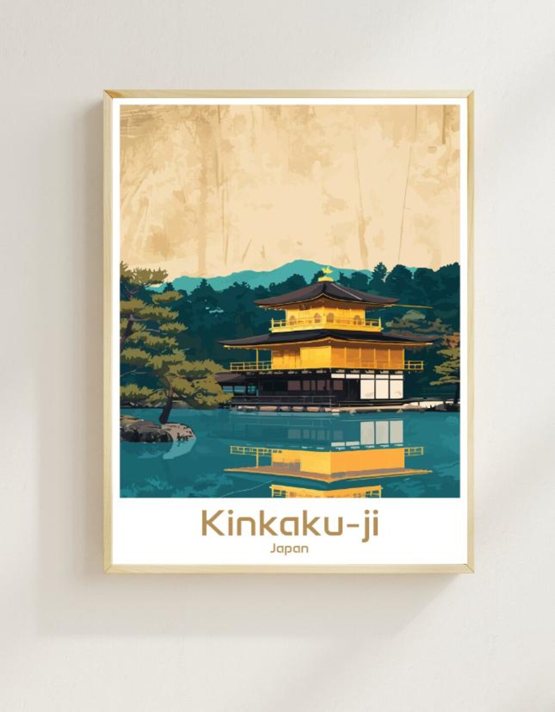 Kinkaku-ji Kyoto Golden Pavilion Reflection Vintage Japan Poster