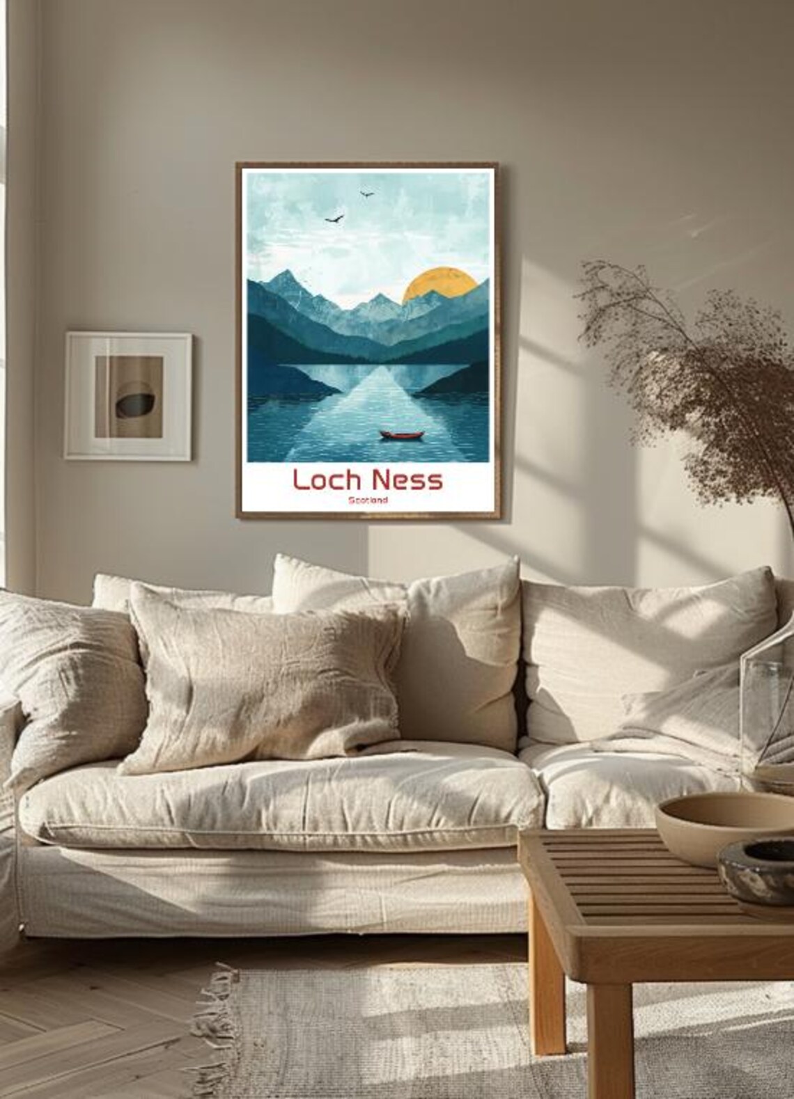 Loch Ness Scotland Serene Lake Golden Sun Illustration Poster - Image 3