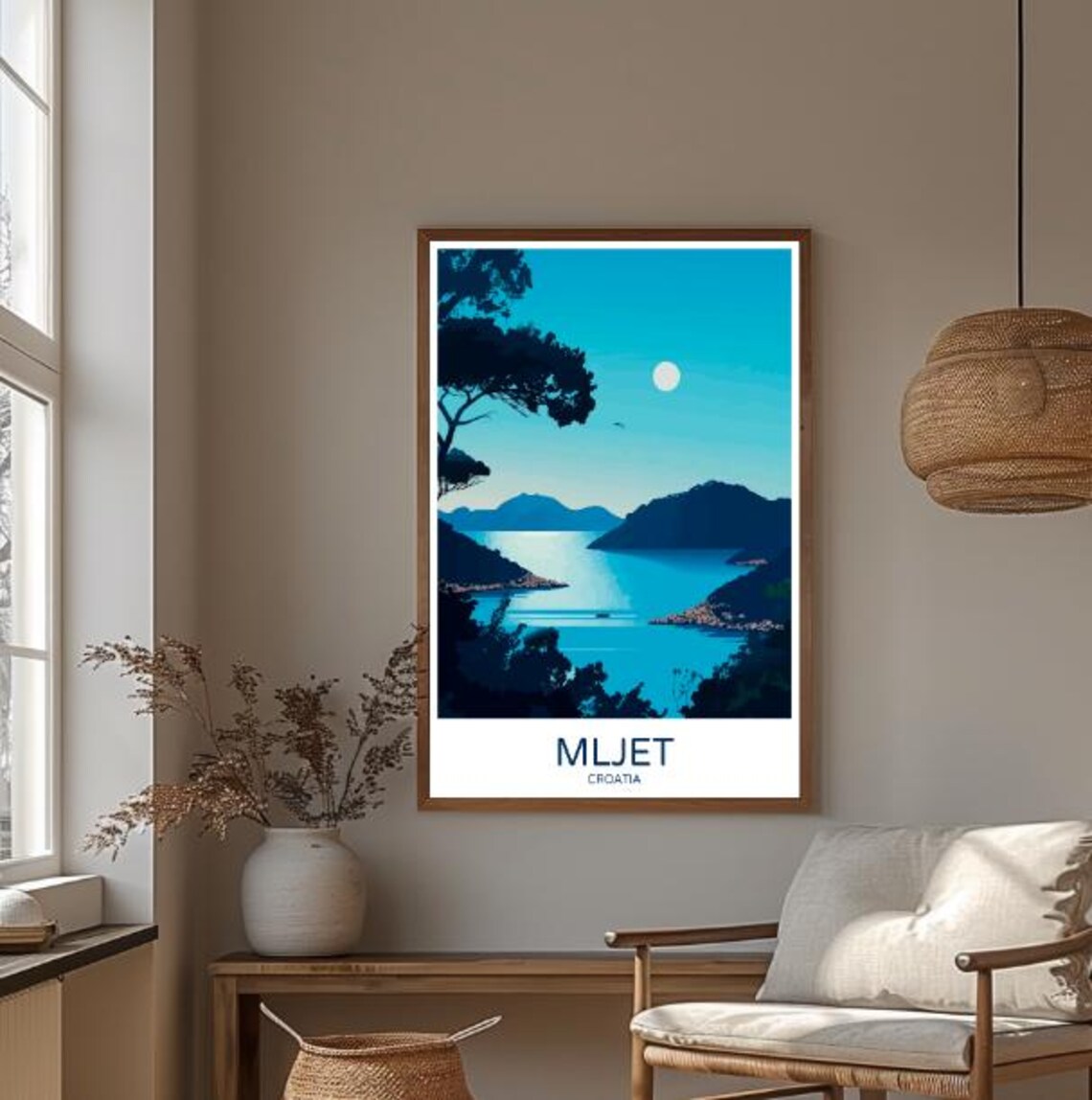 Mljet Croatia Moonlit Bay Mountain Silhouette National Park Travel Poster - Image 3