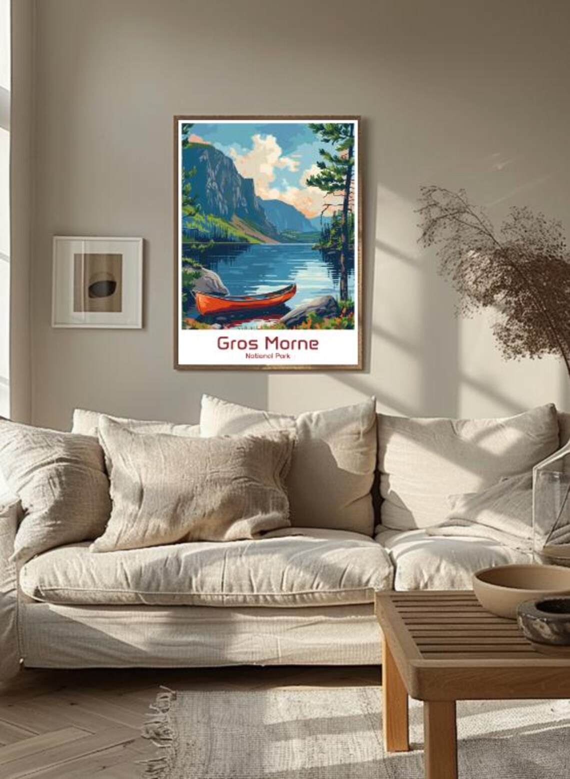 Gros Morne National Park Travel Poster Red Canoe Fjord Lake Vintage Art - Image 3