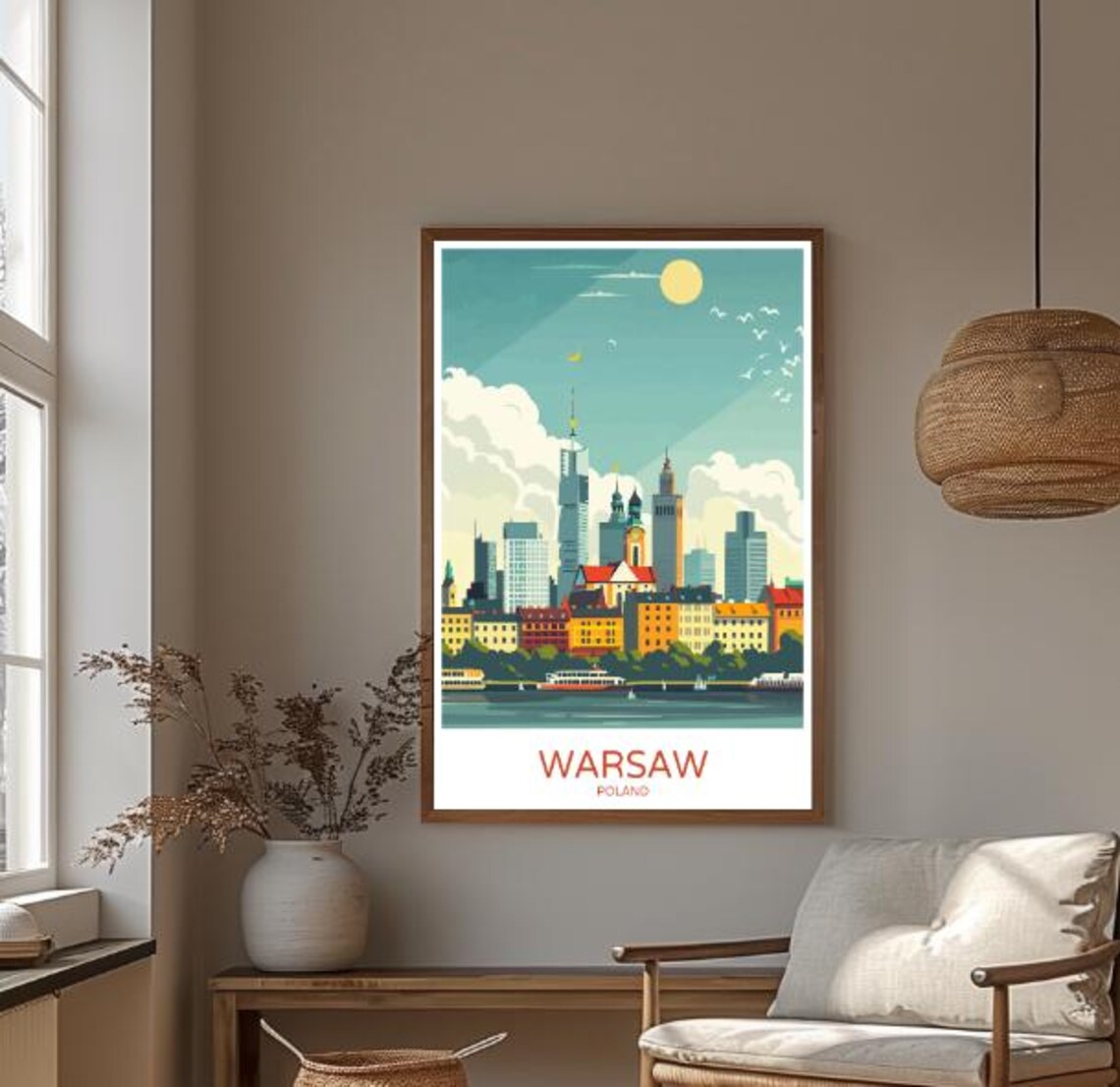 Warsaw Poland Skyline River Modern Graphic City Travel Poster - Image 3