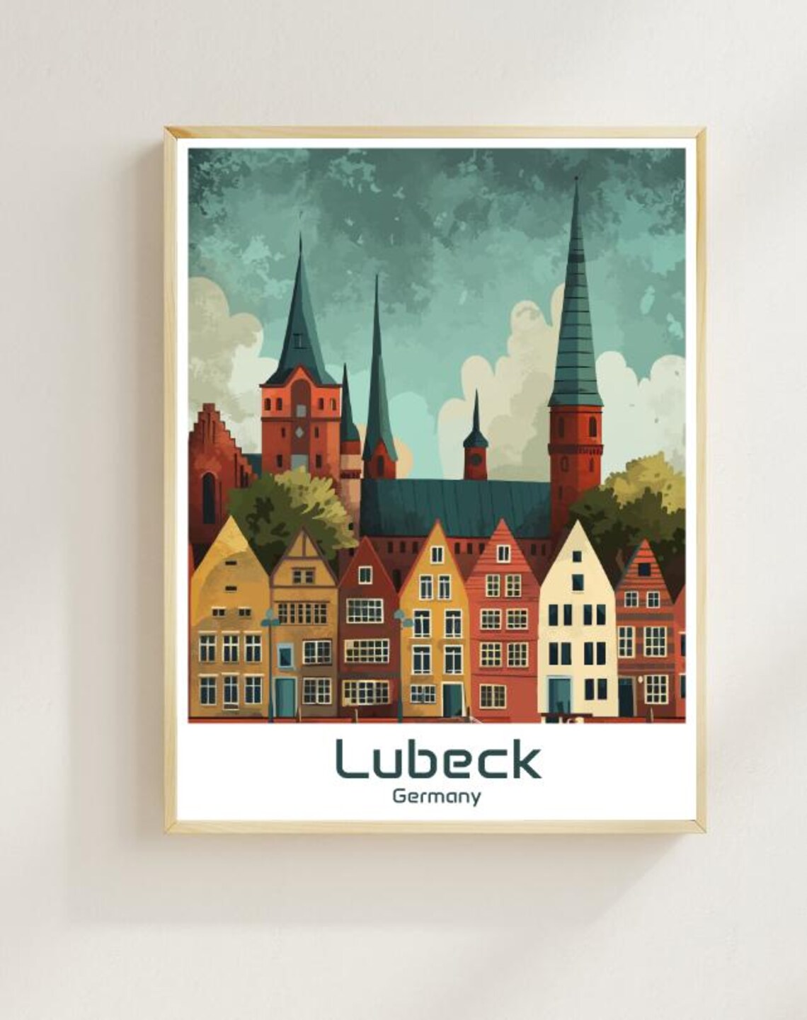 Lubeck Germany Hanseatic Old Town Gabled Houses Illustrated Poster
