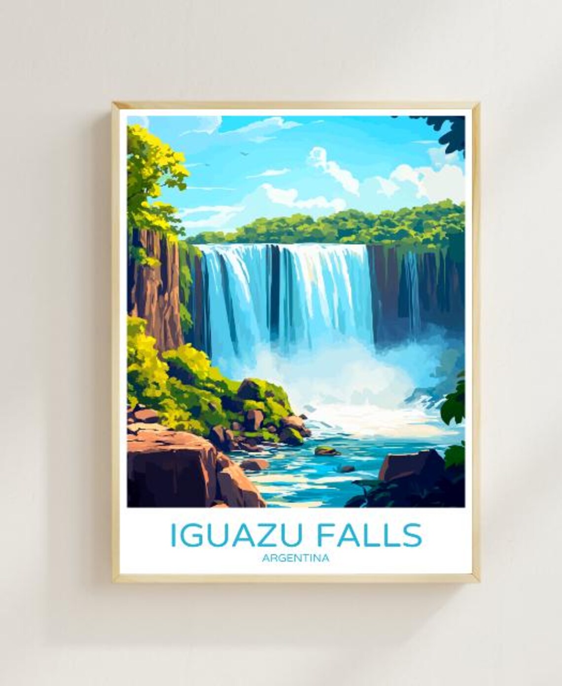 Iguazu Falls Argentina Vintage Waterfall Landscape Travel Poster