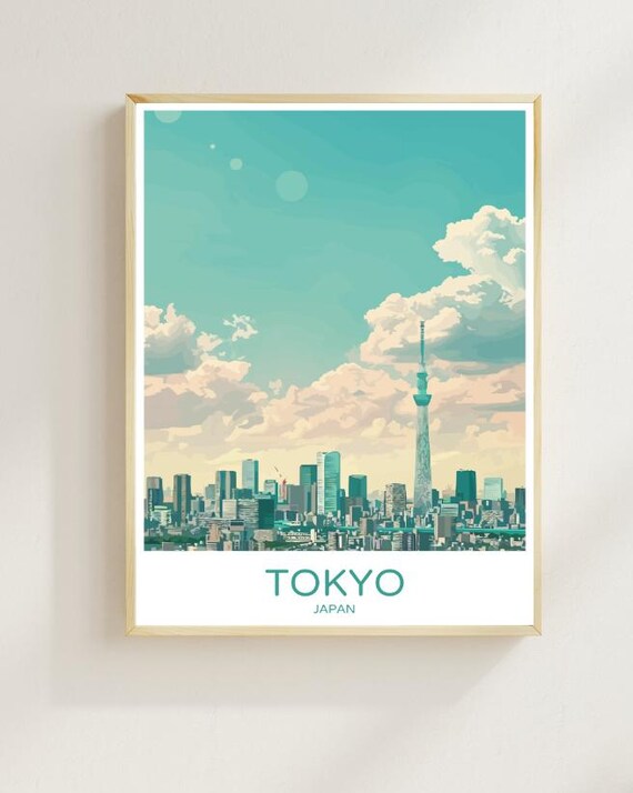 Tokyo Japan Skyline Cityscape Travel Poster for Home Decor Gift Idea