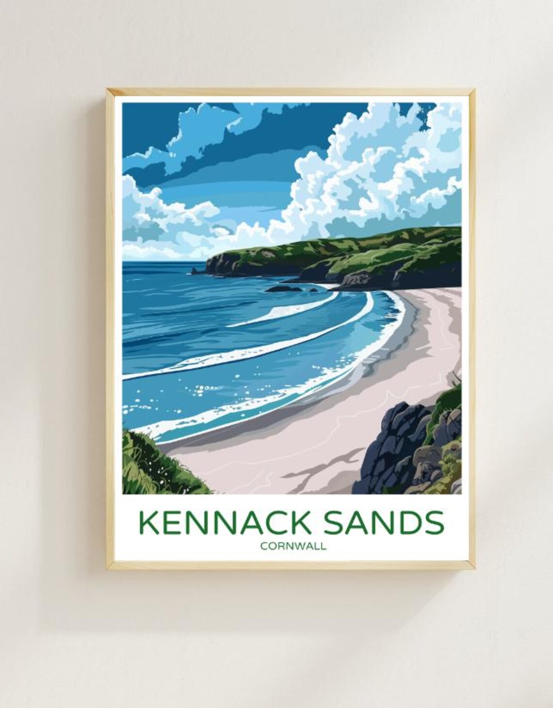 Kennack Sands Cornwall Beach Waves Vintage Travel Art Poster