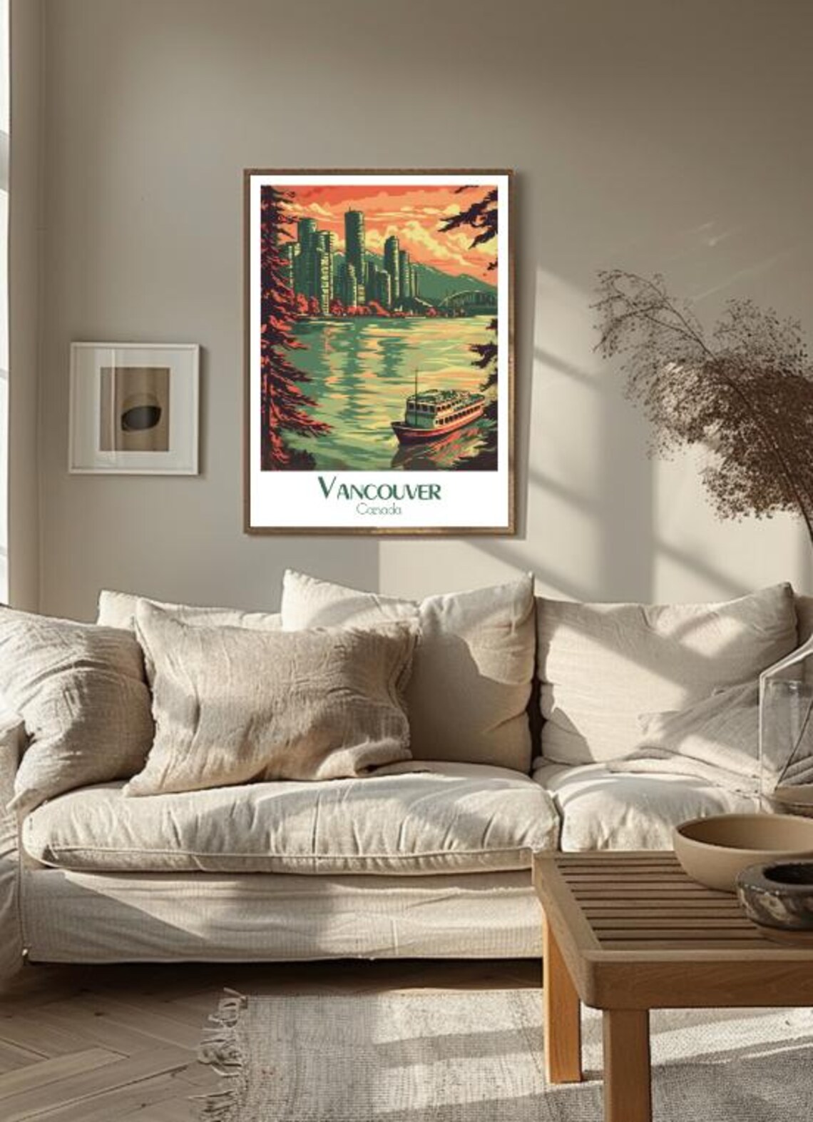 Vancouver Waterfront Skyline Glowing at Sunset with a Ferry Poster - Image 3