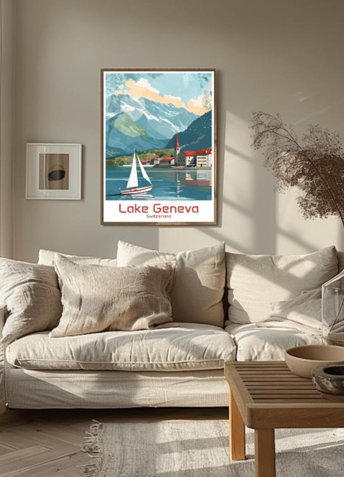 Lake Geneva Switzerland Sailboat Alpine Lake Illustrated Poster - Image 3