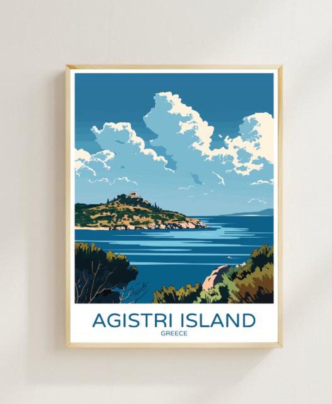 Agistri Island Greece Travel Poster Scenic Beach Village Wall Art Greek Island Print Coastal Decor Travel Gift Wall Art Nature Decor