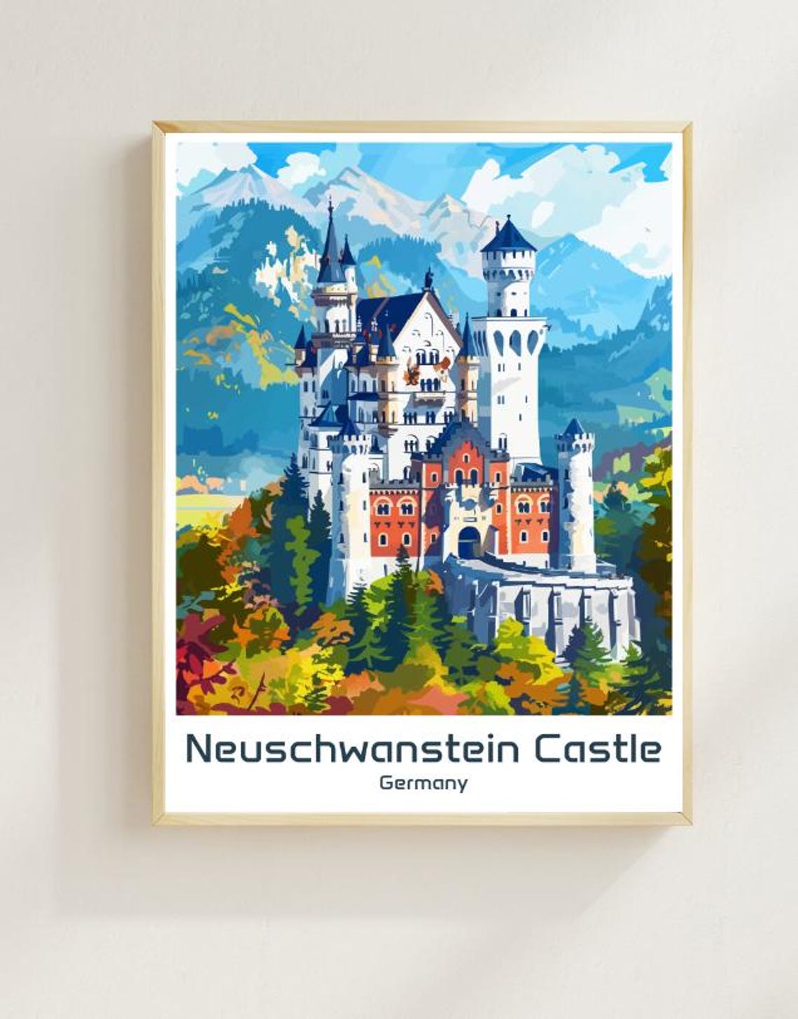 Neuschwanstein Castle Germany Fairytale Palace Mountains Travel Poster
