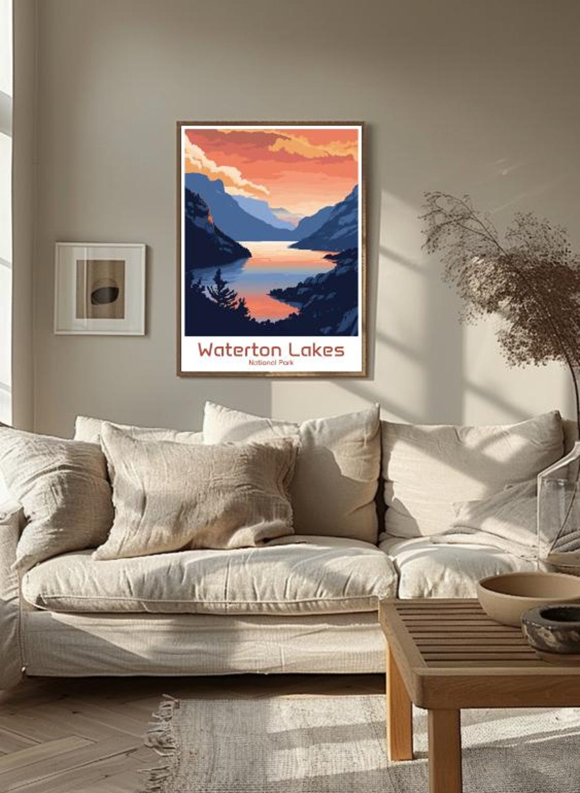 Waterton Lakes National Park Sunset Lake Mountain Art Poster - Image 3