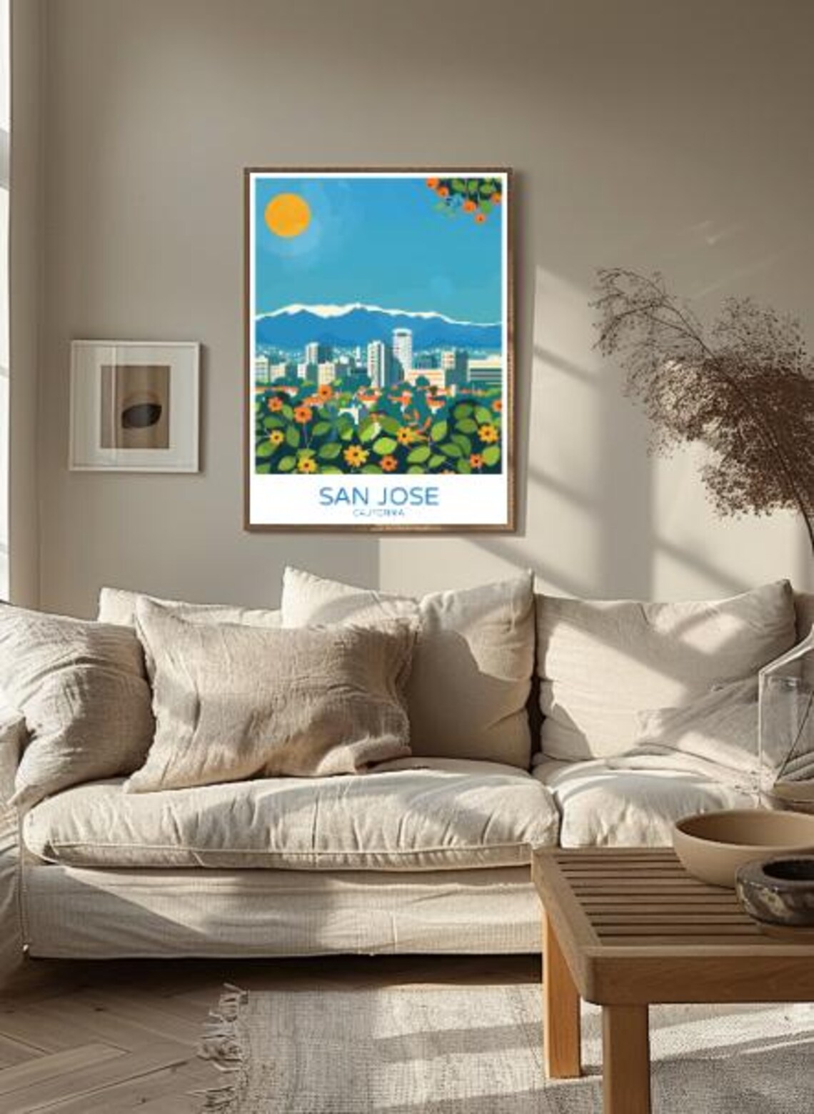 San Jose California Travel Poster Sunny Downtown Skyline Floral Art - Image 2