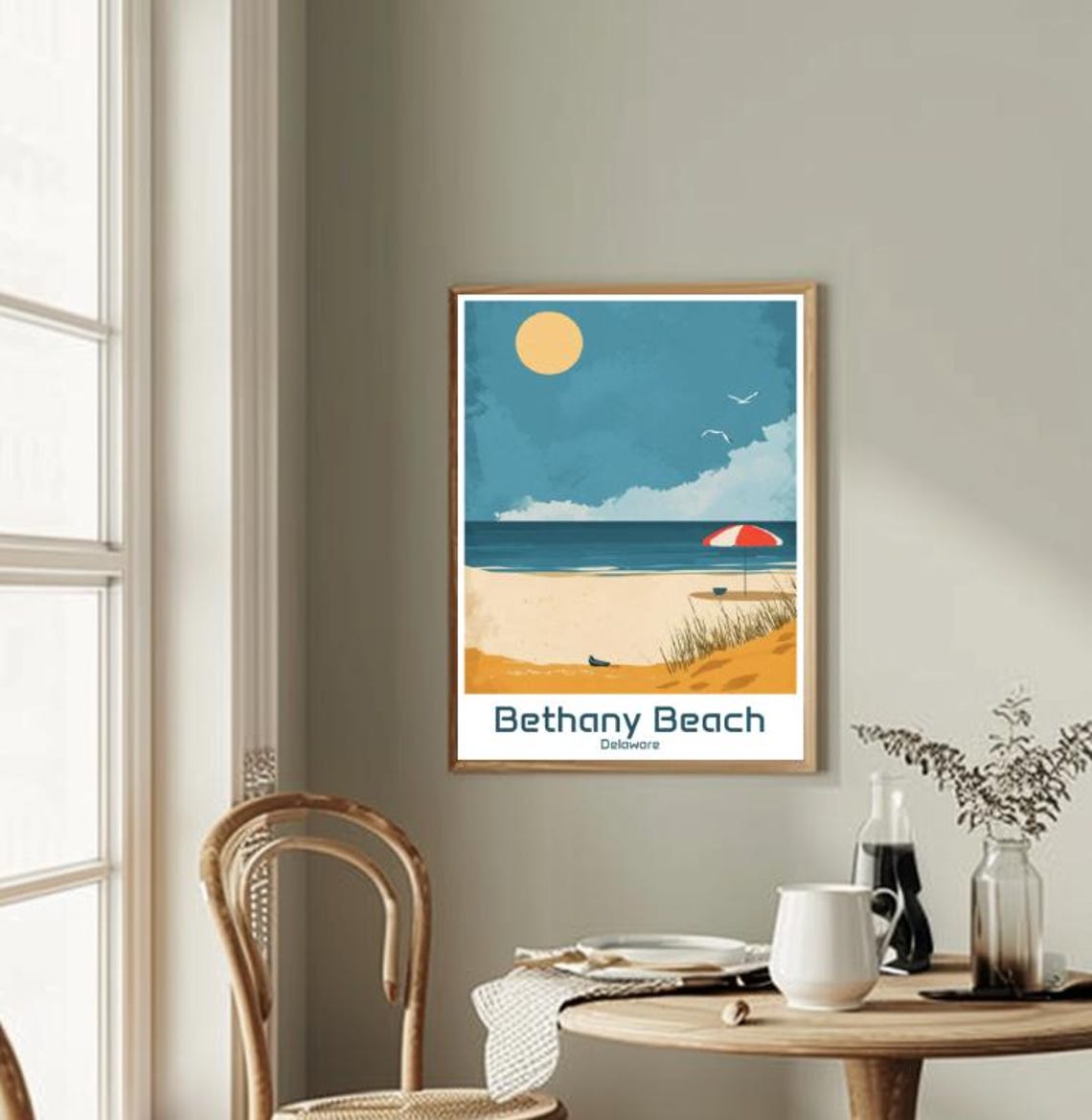 Bethany Beach Delaware Vintage Travel Striped Beach Umbrella Poster - Image 2