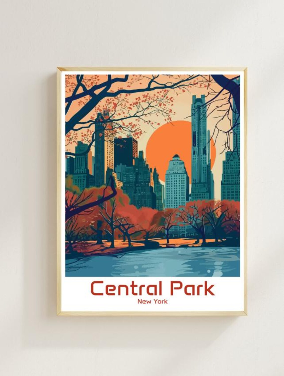 Central Park New York Autumn Sunset Skyline Lake City Park Poster