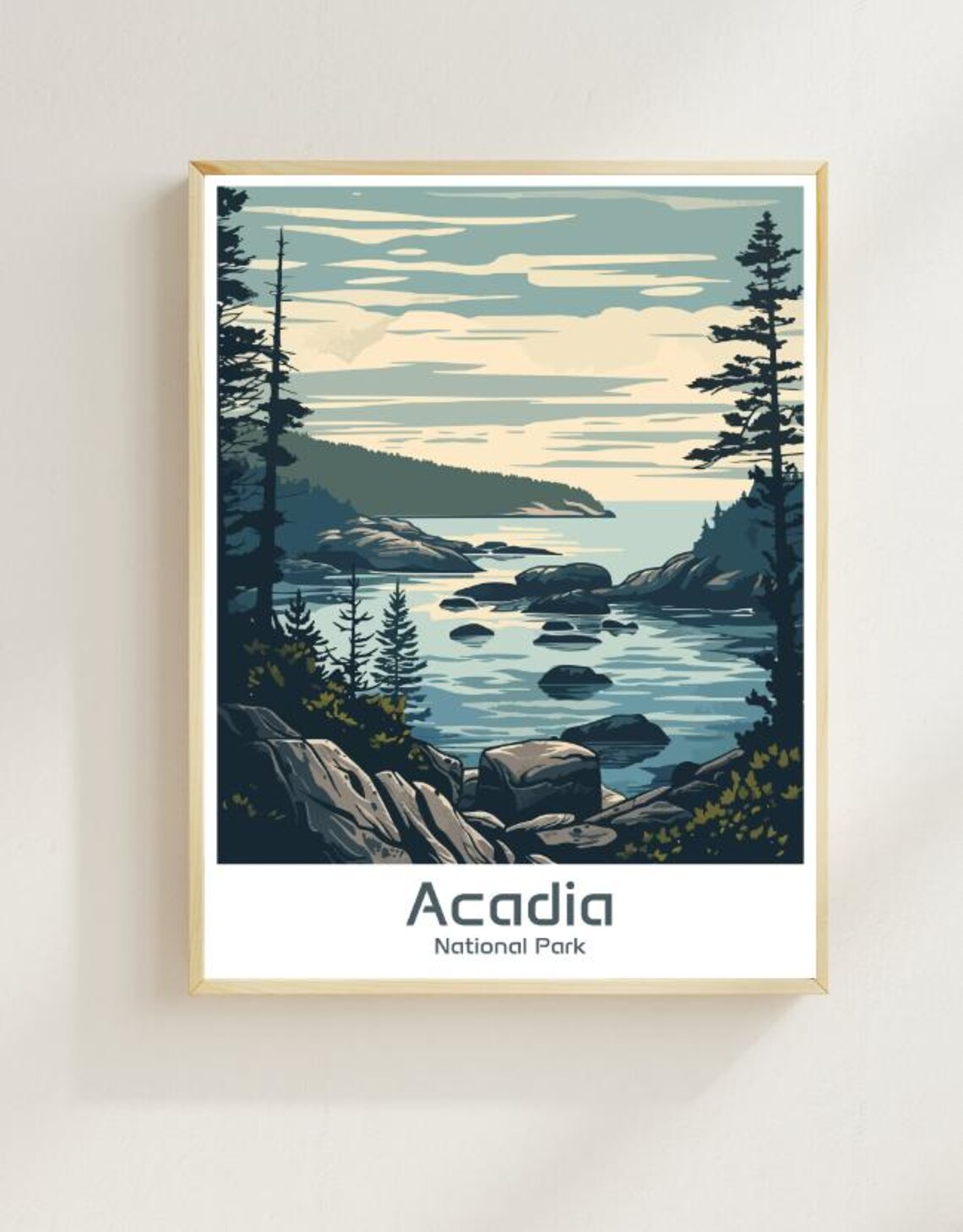 Acadia National Park Rocky Coast Pine Seascape Travel Poster
