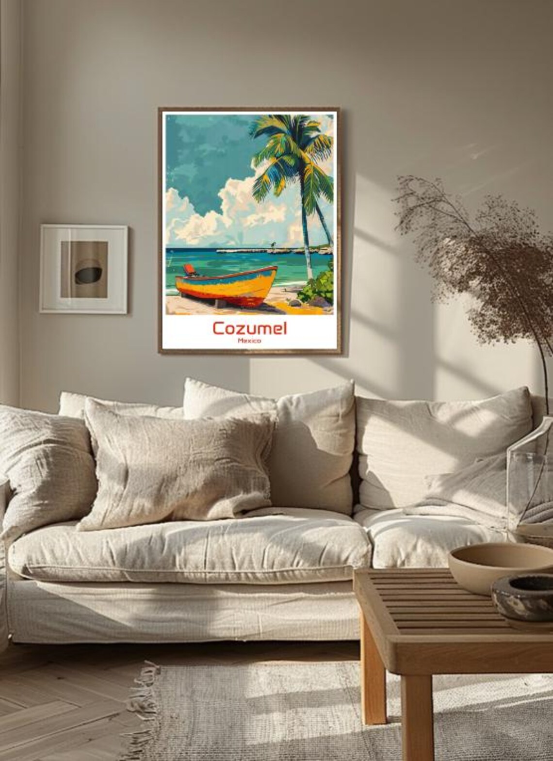 Cozumel Mexico Travel Poster Caribbean Beach Fishing Boat Palm Art - Image 3