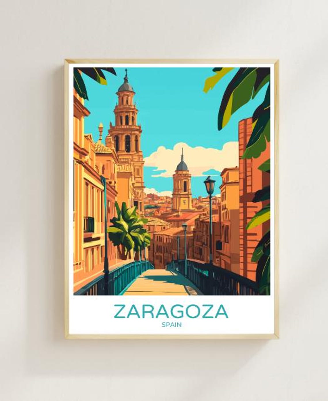 Zaragoza Spain Travel Poster Stunning Wall Art Of Basilica Del Pilar And Historic Cityscape Spain Travel Print European Decor