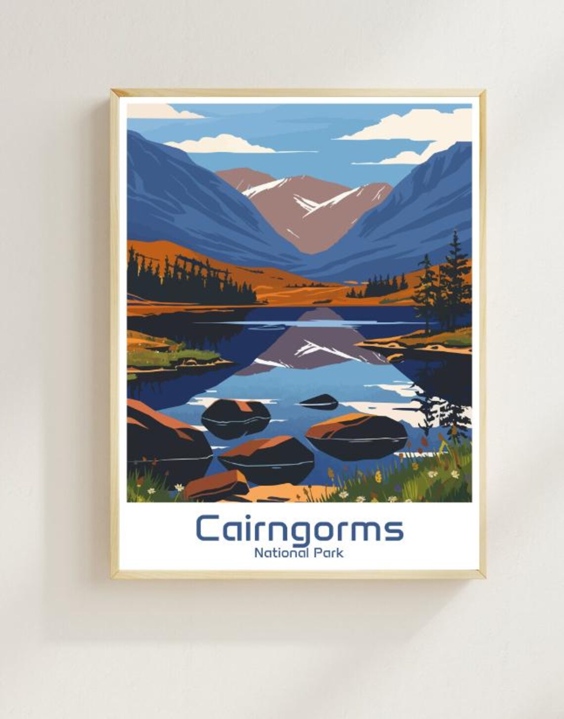 Cairngorms National Park Mountain Lake Reflection Travel Poster