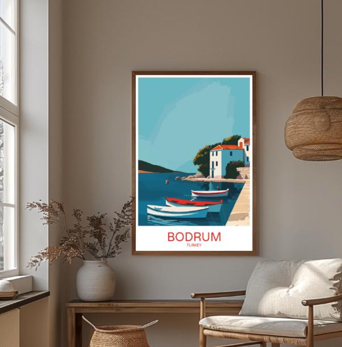 Bodrum Turkey Harbor With Red And White Boats Seaside Travel Poster - Image 3