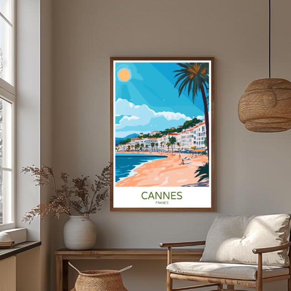 Cannes France Travel Poster Beach Promenade Palm Riviera View Decor - Image 3