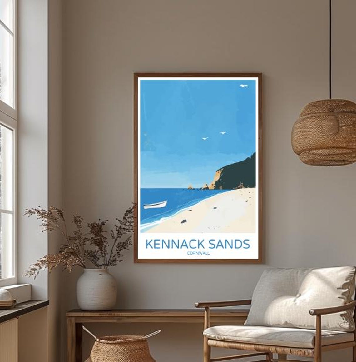 Kennack Sands Cornwall Quiet Beach Boat Cliffs Retro Travel Poster - Image 3