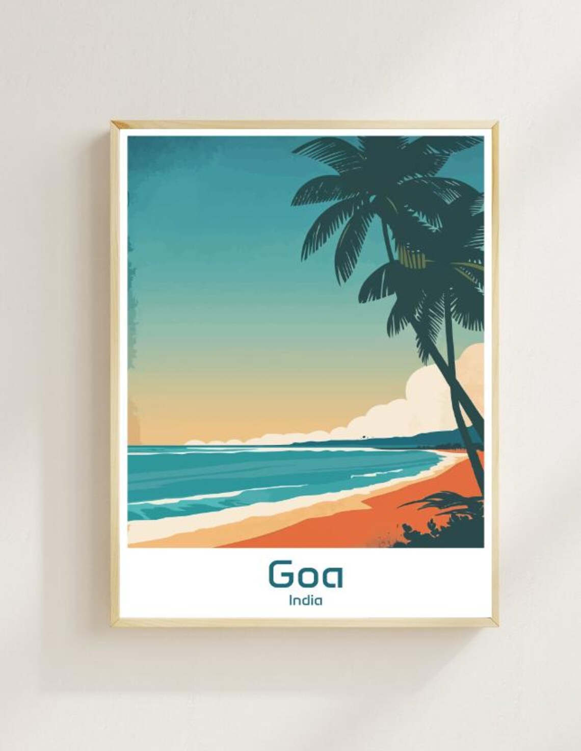 Goa India Tropical Beach Sunset Palms Golden Sand Escape Travel Poster