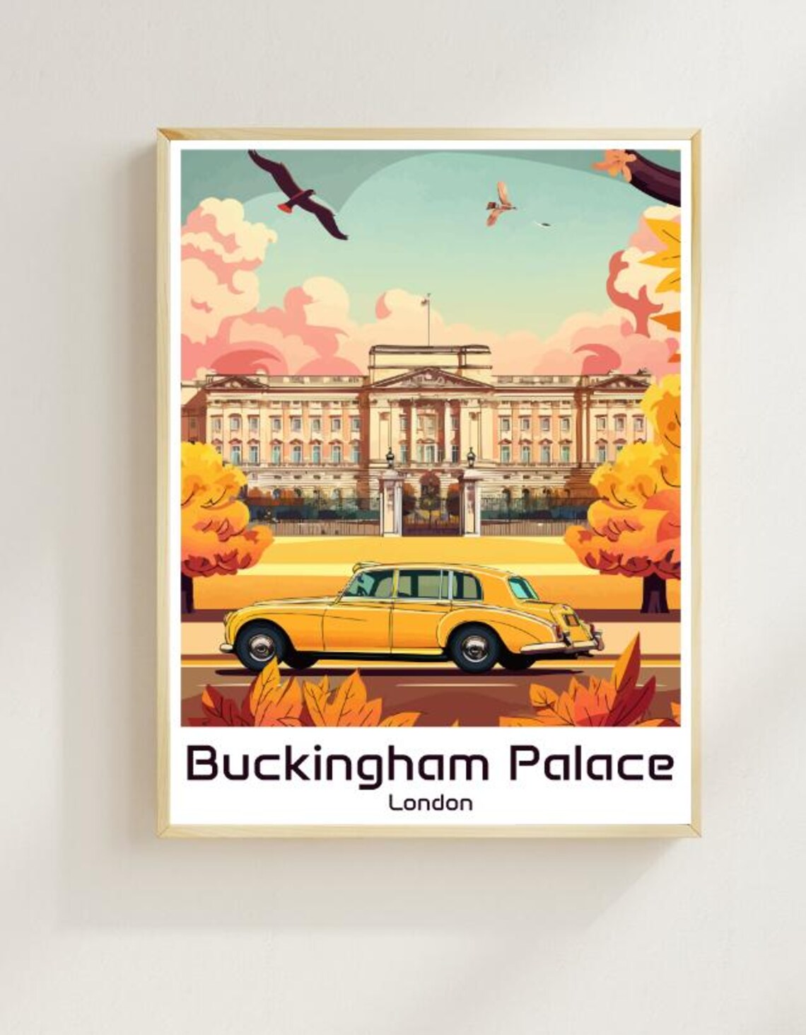 Buckingham Palace Classic Vintage Car Autumn London Royal Poster