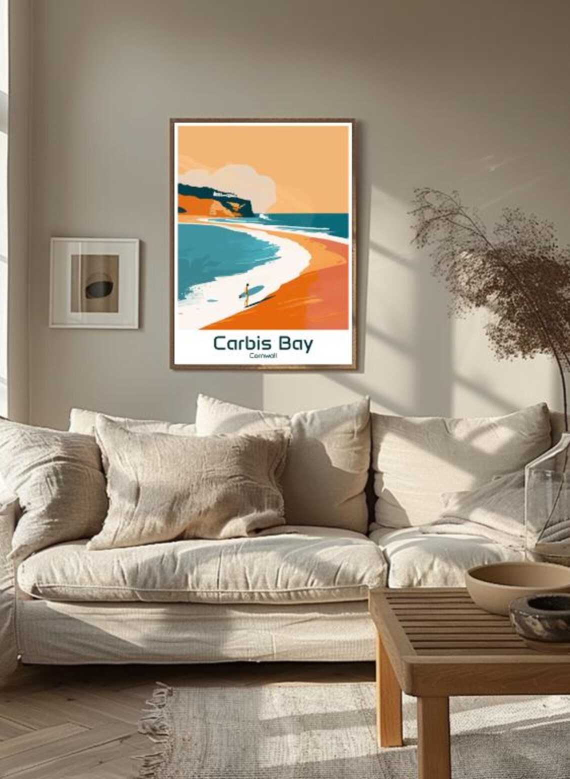 Carbis Bay Cornwall Surfer Sunset Beach Orange Sky Travel Poster - Image 3