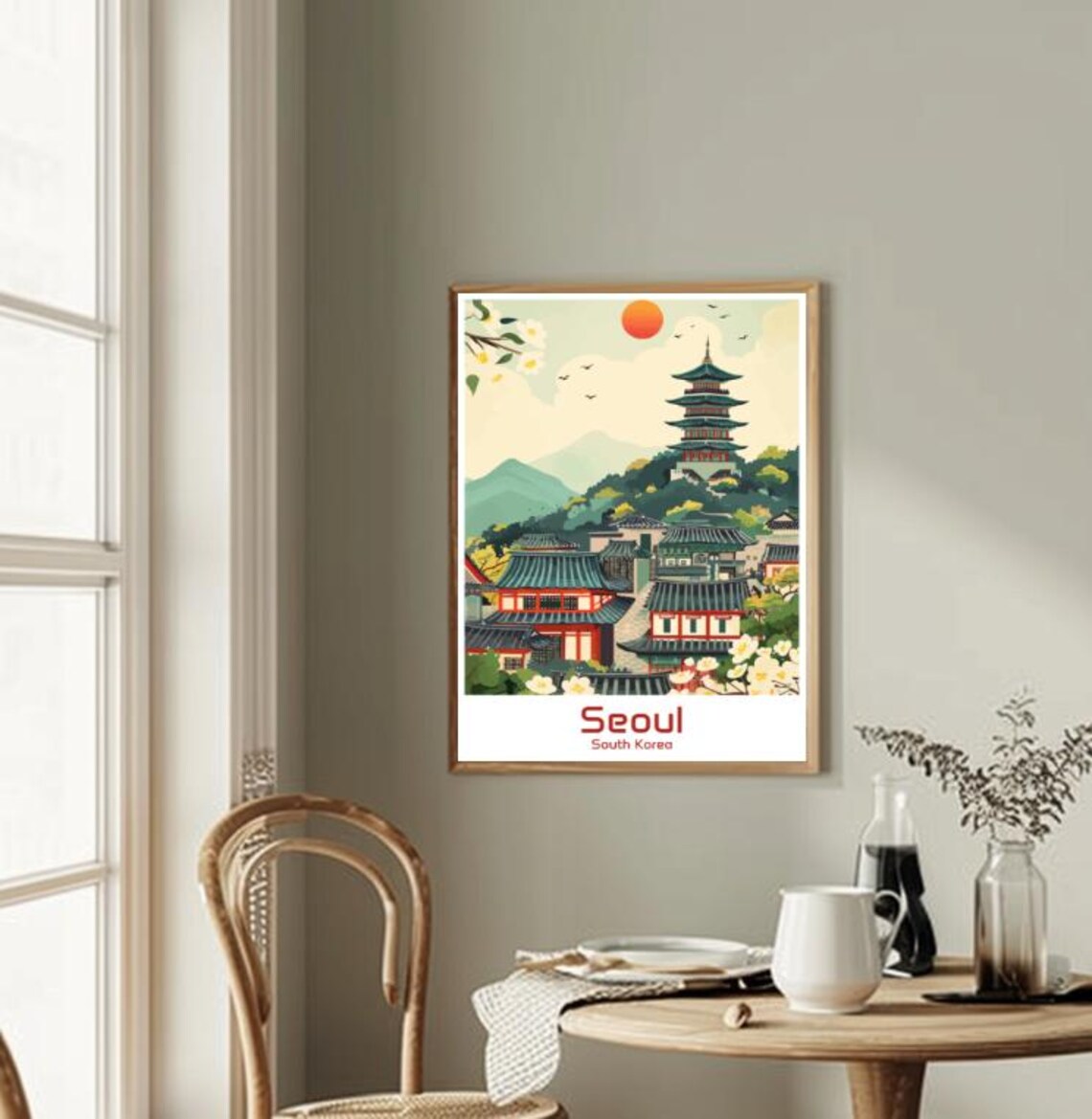 Seoul Pagoda Village Sunset Historic South Korea Travel Poster - Image 2