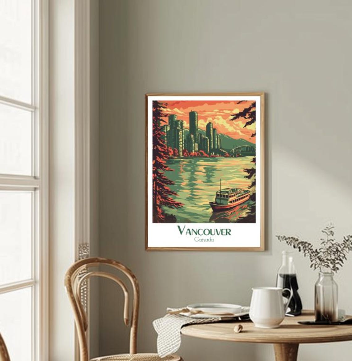 Vancouver Waterfront Skyline Glowing at Sunset with a Ferry Poster - Image 2