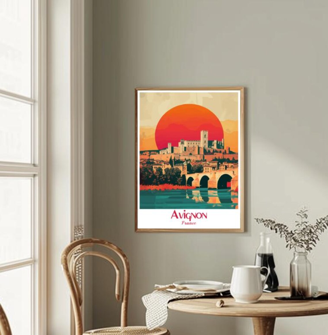Avignon Palace Bridge Sunset Rhone River France Travel Poster - Image 2