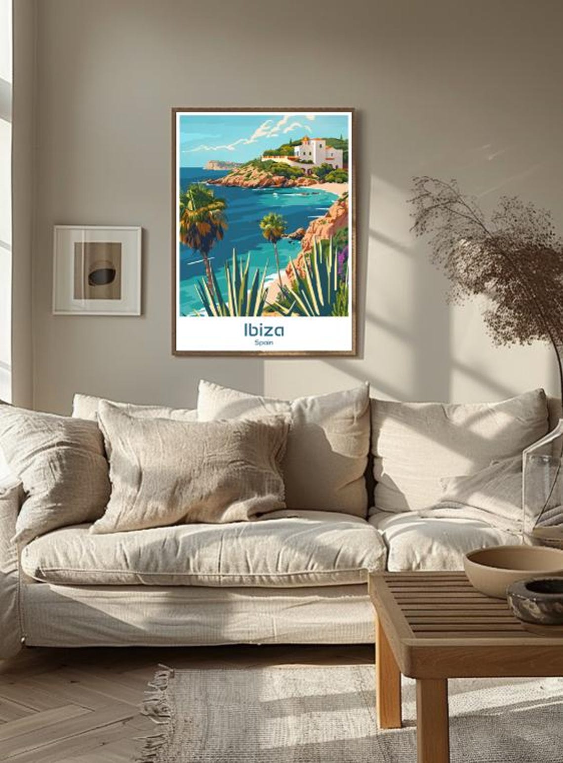 Ibiza Spain Coastal Cliffs Palm Trees Sunset Beach Travel Poster - Image 3