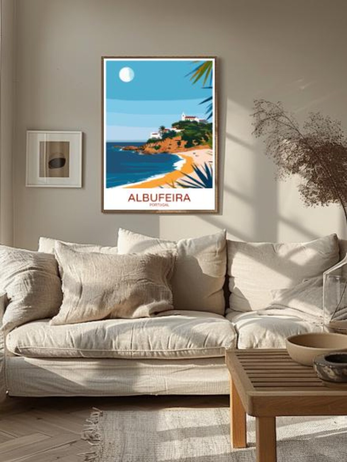 Albufeira Portugal Coastal Cliffs Church Beach Vintage Poster - Image 2