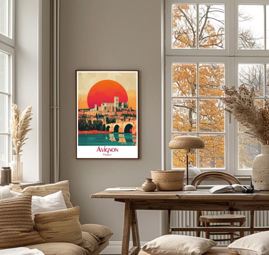 Avignon Palace Bridge Sunset Rhone River France Travel Poster - Image 3