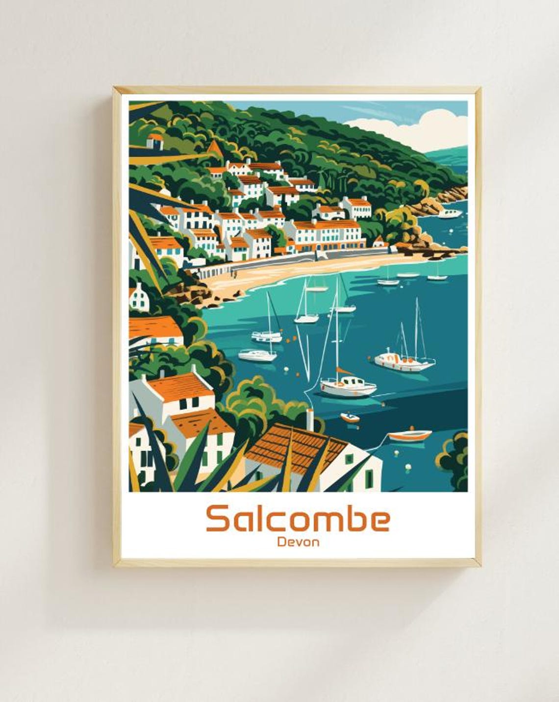 Salcombe Devon English Seaside Harbor Sailing Vintage Travel Poster