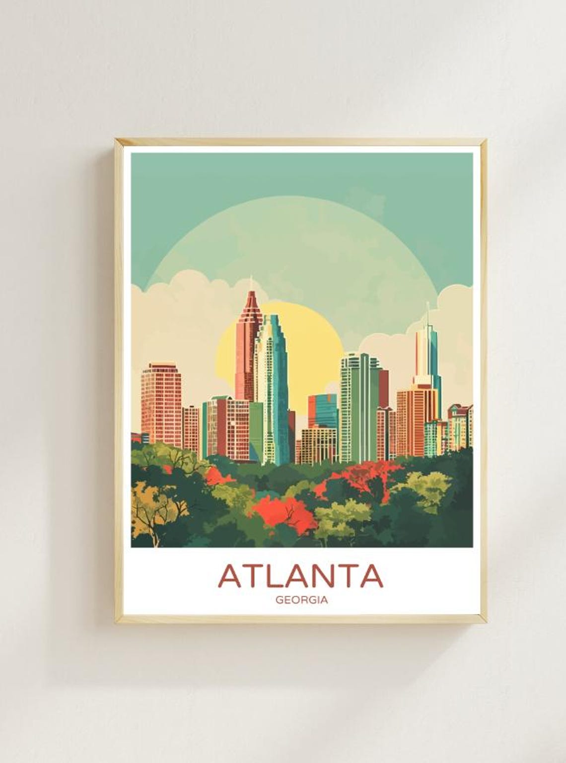 Atlanta Cityscape Georgia Travel Postermodern Skyline Wall Art Urban Landscape Print Usa City Decor Travel Gift Georgia Home Art