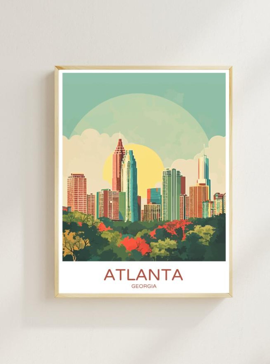 Atlanta Georgia Downtown Skyline at Sunset Retro Travel Poster