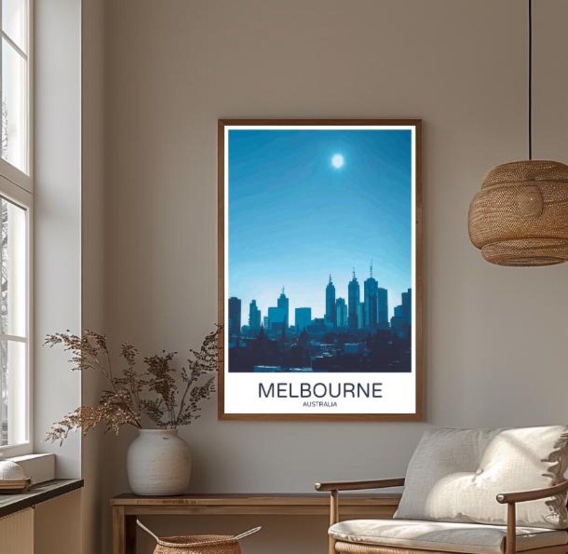 Melbourne Australia Travel Poster Blue Skyline Scene Art Decor - Image 3