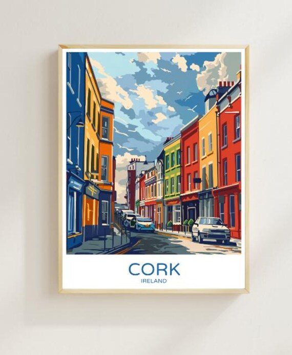 Cork Ireland Colorful Street Buildings Vintage Travel Poster