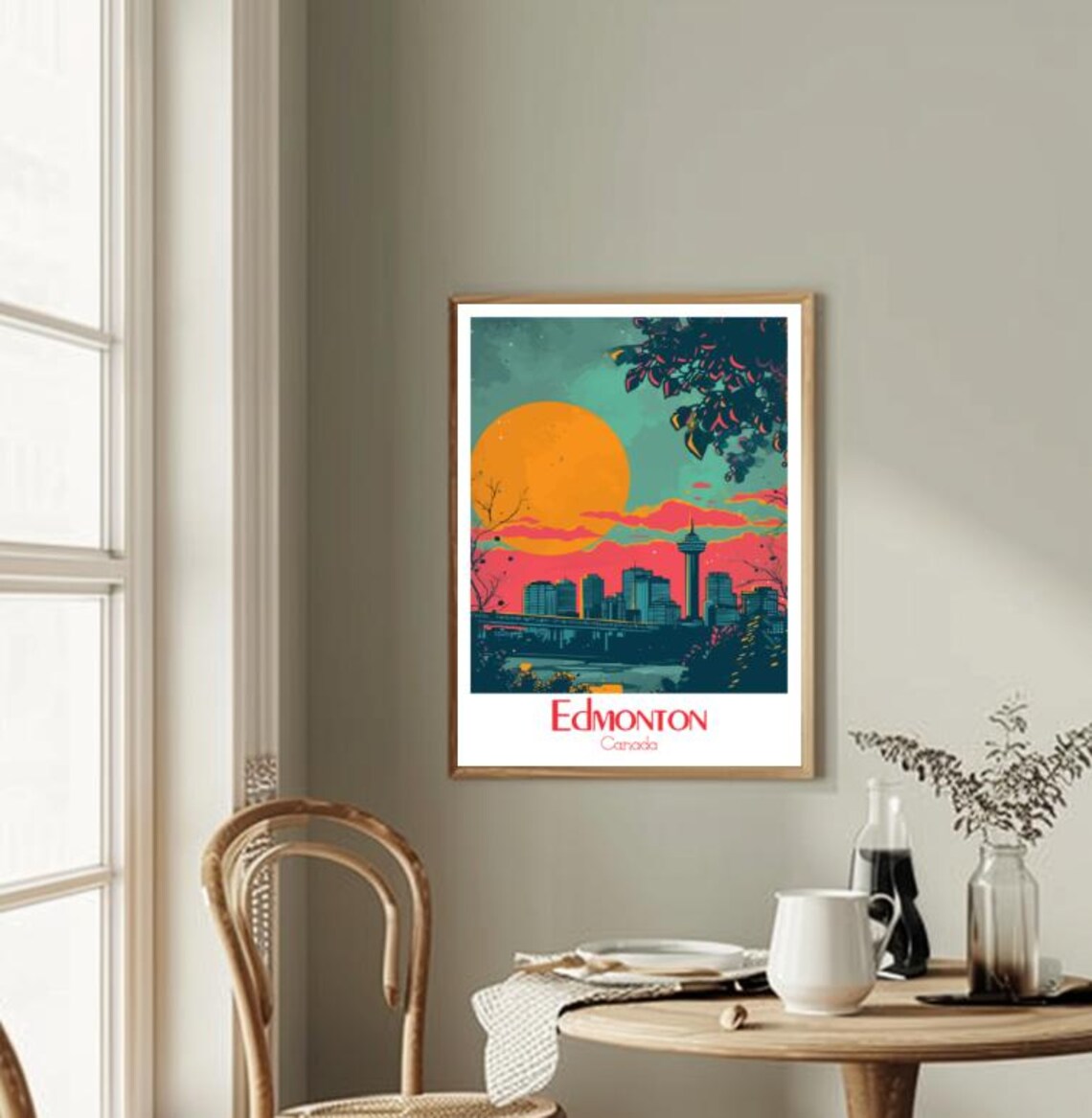 Edmonton Canada Skyline Sunset River Valley Night Travel Poster - Image 2