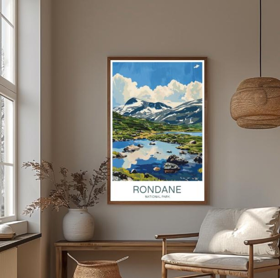 Vintage Rondane National Park Norway Snowy Mountain Lake Poster - Image 3