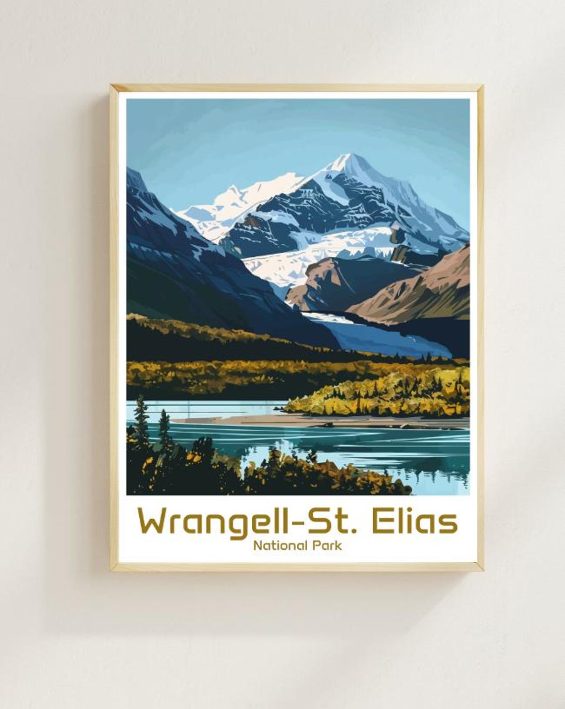 Wrangell St Elias National Park Glacier Peaks Illustration Poster
