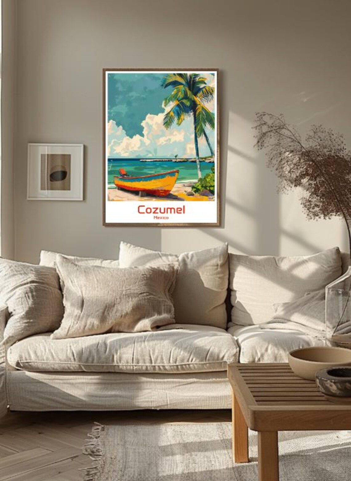 Cozumel Mexico Fishing Boat Palm Beach Turquoise Sea Travel Poster - Image 3