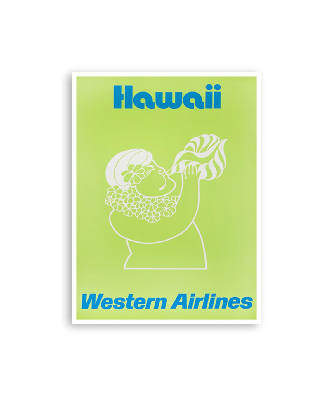 Hawaii Western Airlines Conch Shell Blower Lime Green Poster