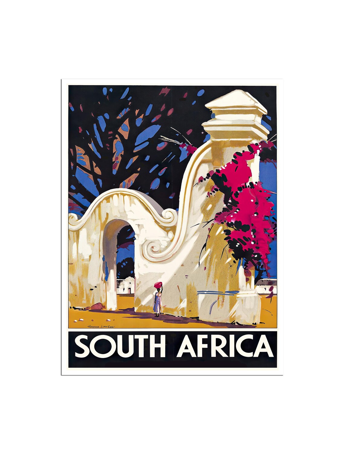 South Africa Cape Dutch Gabled Archway Vintage Travel Poster