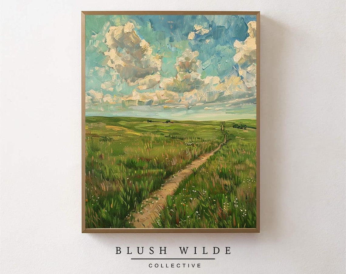 Country Walking Path Through Green Meadow Summer Landscape Poster