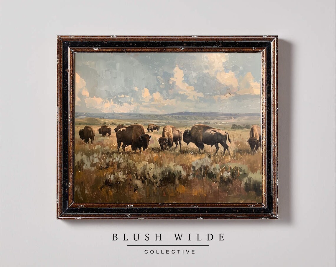 Vintage Buffalo Oil-Painting-Style Art Print