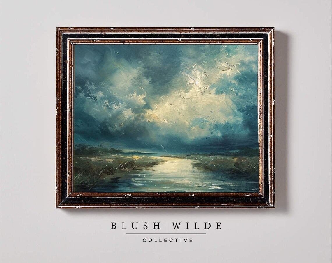 Stormy River Vintage Oil Painting Art Print